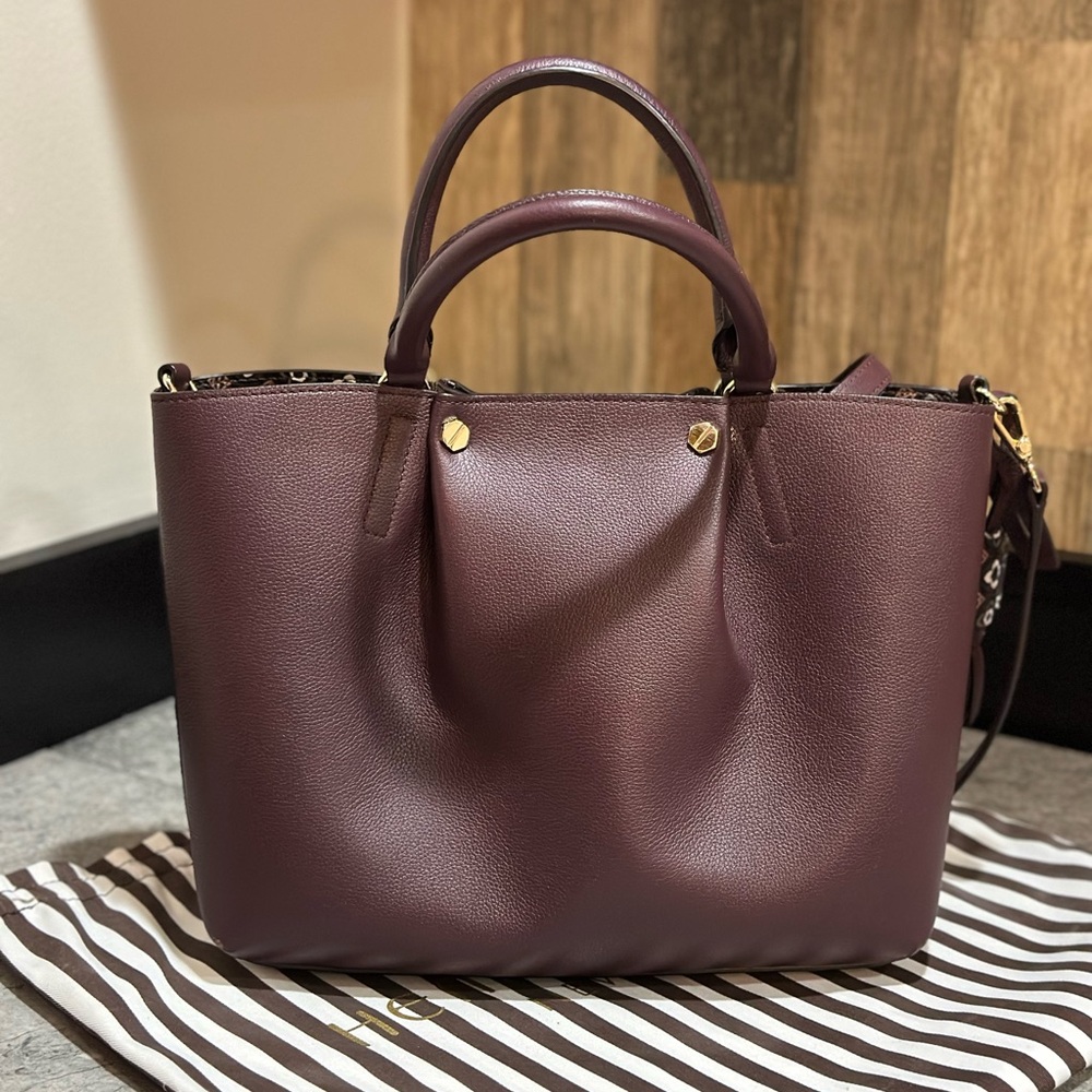 Henri Bendel Maroon Tote with Gold Accents and Matching Wristlet (No Dustbag) - Picture 3 of 12